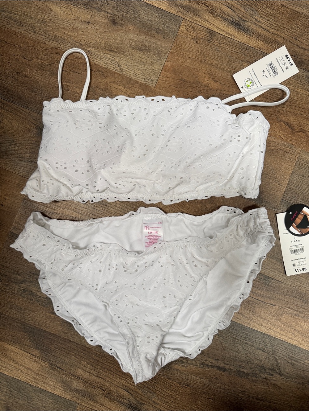 No Boundaries White Eyelet Bandeau Bikini Set